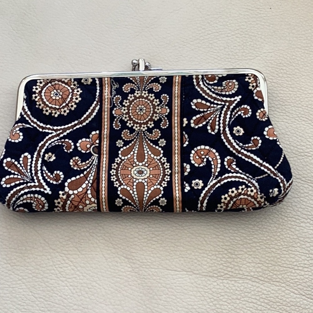 Vera Bradley Caffe Latte brown, black, white bag with metal closure, pockets